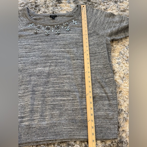 Torrid Womens 3X Gray Marled Sweater Embellished Neckline Cotton Blend Top - Picture 5 of 7